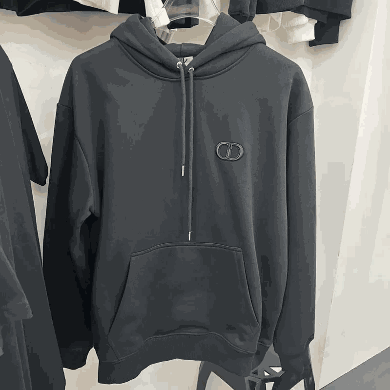 Dior Men's Charcoal Hoodie with Interlocking CD Logo