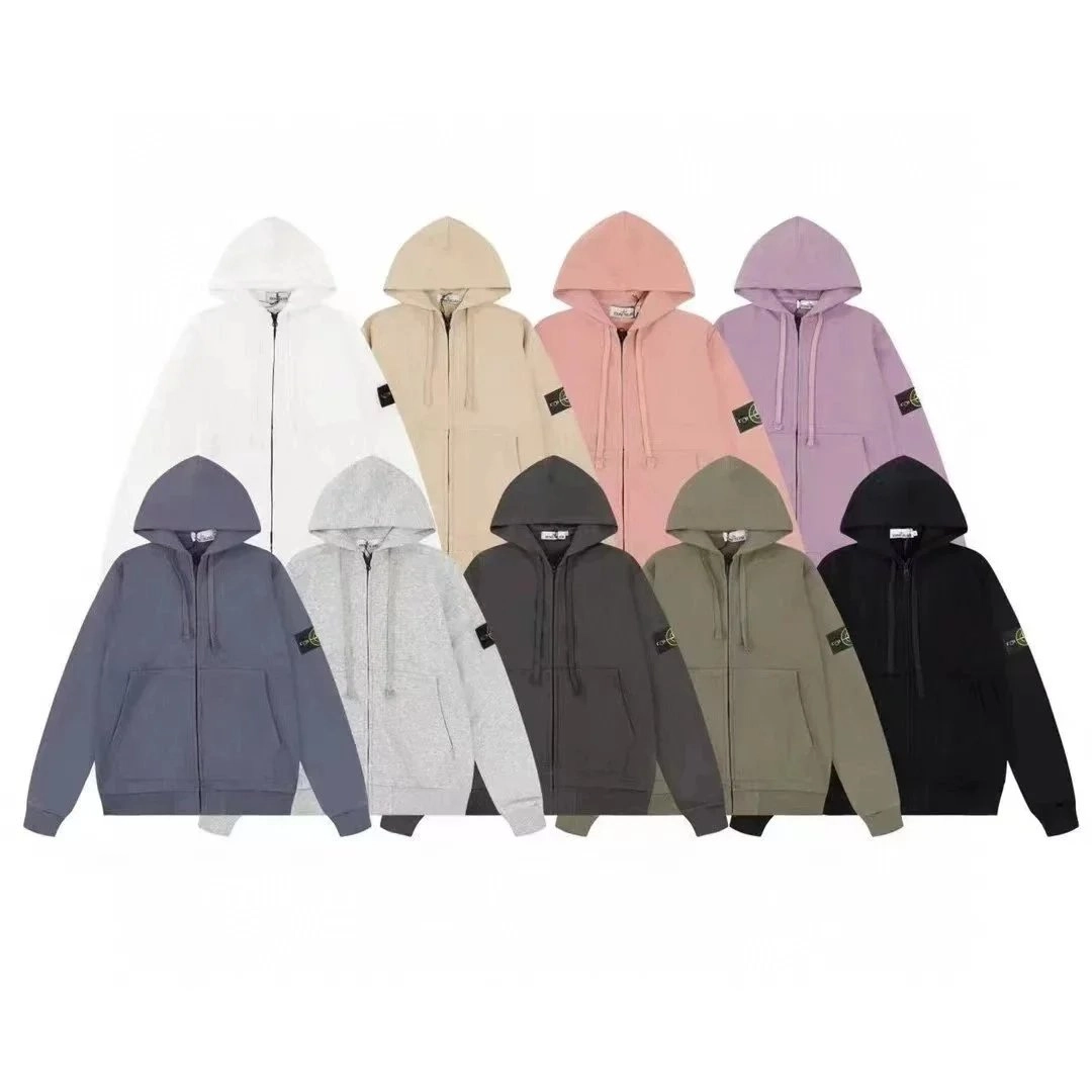 Stone Island Compass Logo Zip-Up Hoodie in Black