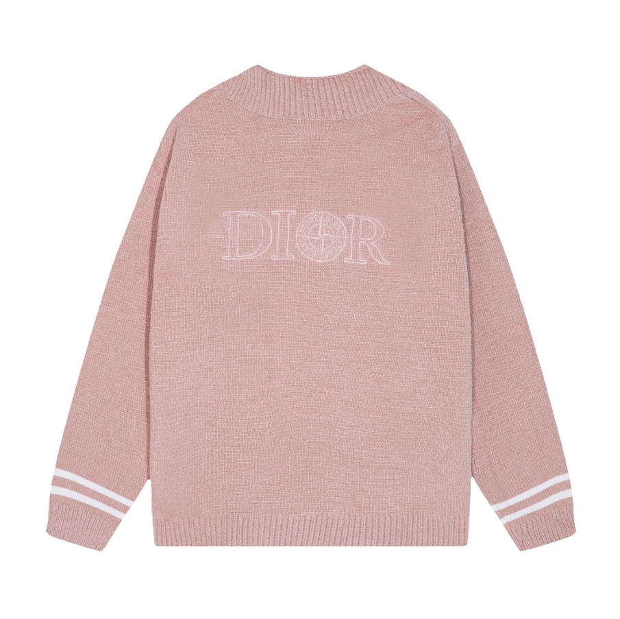 Dior Pink Knit Sweater with Embroidered Logo and Striped Cuffs