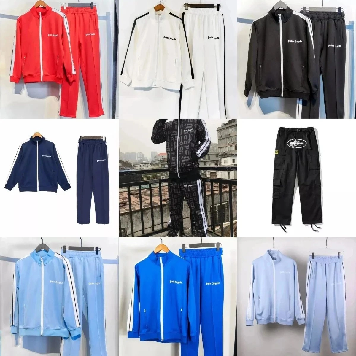 Palm Angels Track Suit Set - Red Full-Zip Jacket with Side Stripes