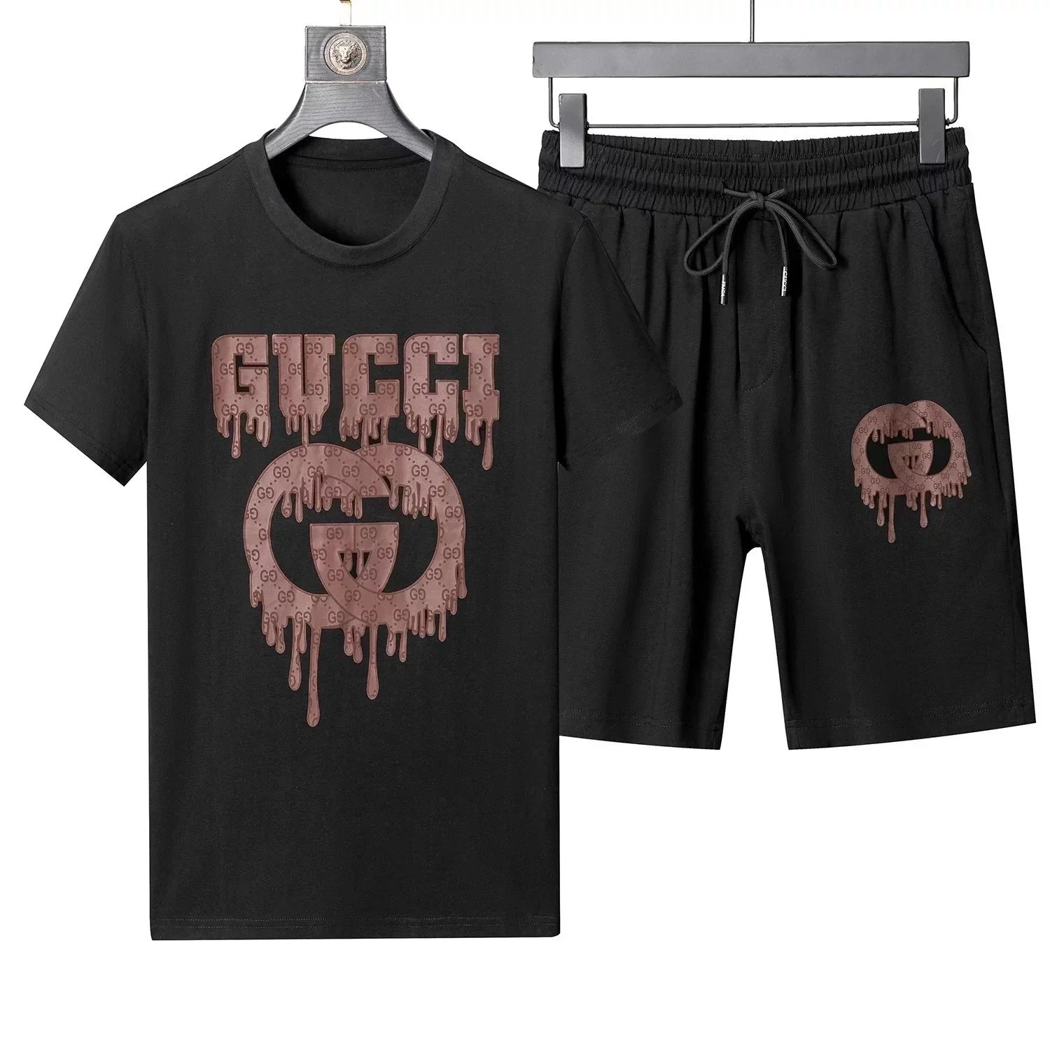 Gucci Dripping Logo Black T-Shirt and Shorts Set