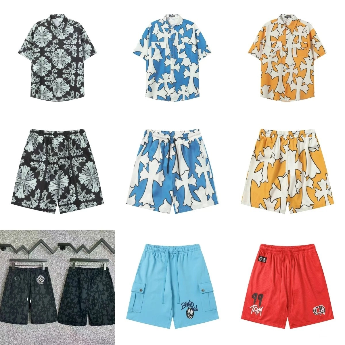 Chrome Hearts Cross Pattern Short-Sleeve Shirt and Shorts Set - Black