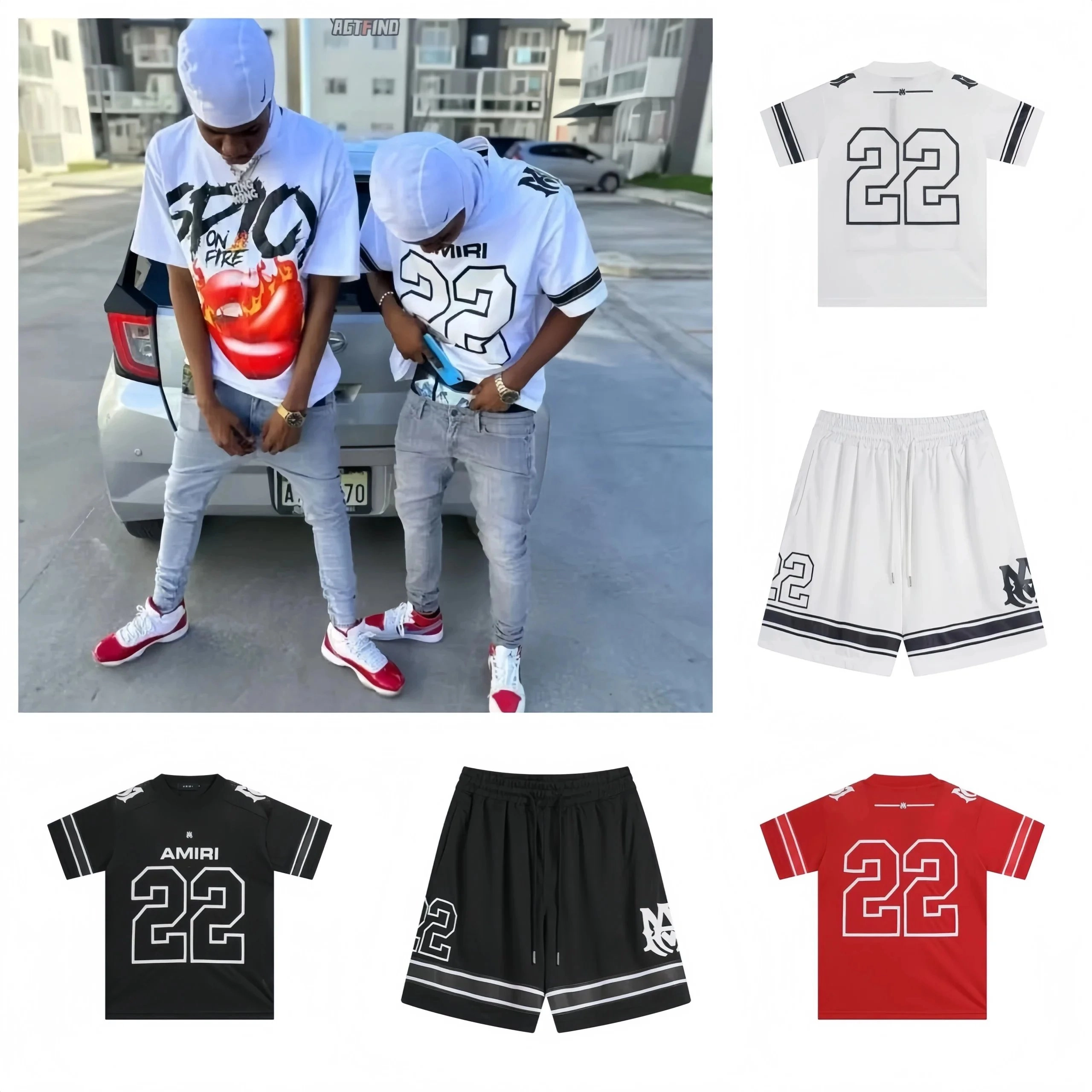 Amiri 22 Number Jersey T-Shirt White Black Red Color Options