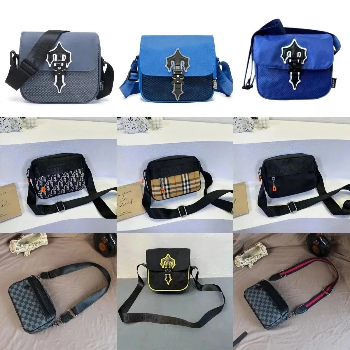 Thom Browne 4-Bar Logo Crossbody Bag - Navy Blue Mesh