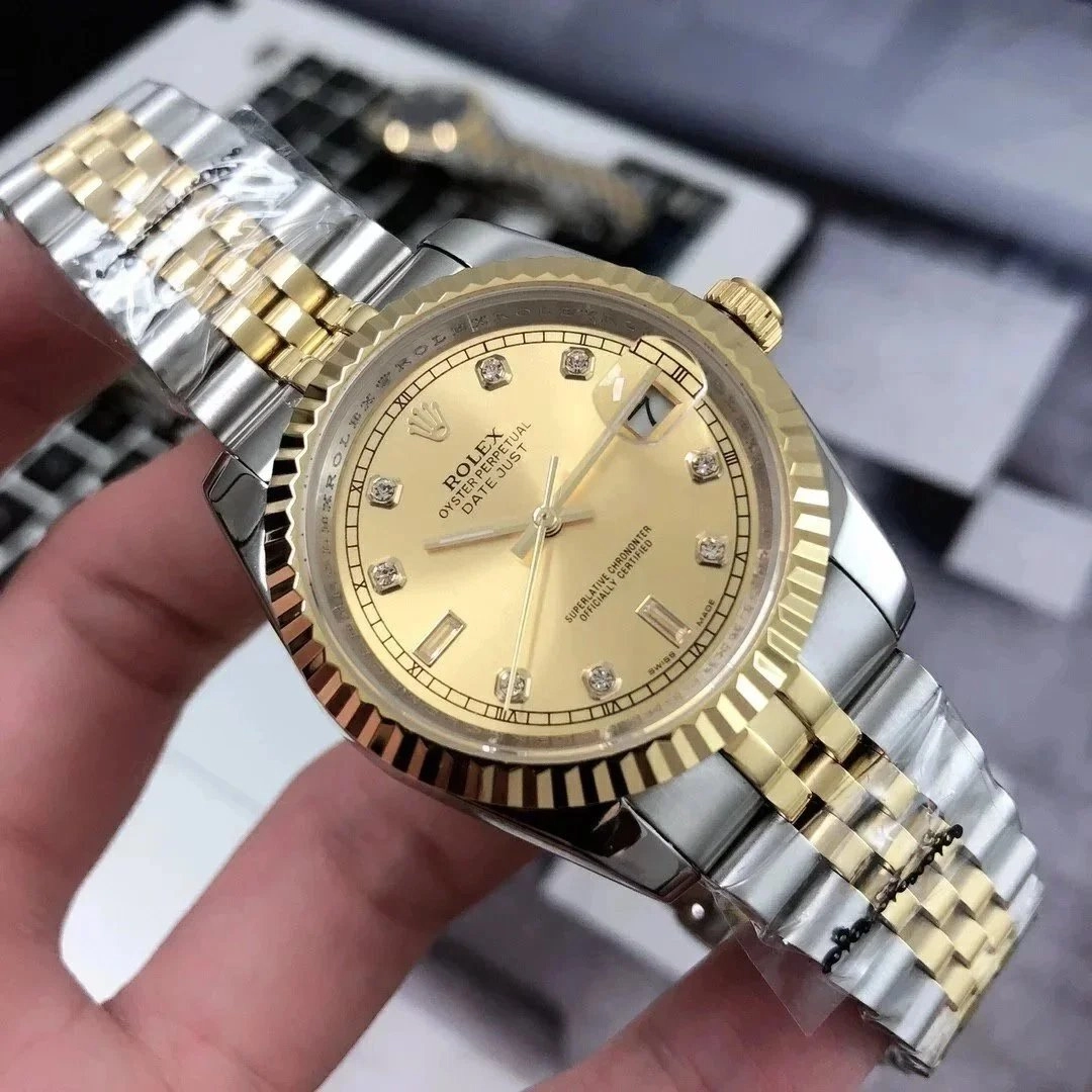 Rolex Oyster Perpetual Datejust Two-Tone Gold-Silver Dial Diamond Hour Markers