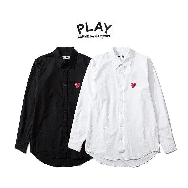 Comme des Gar&ccedil;ons PLAY Heart Logo Long Sleeve Shirt Black/White