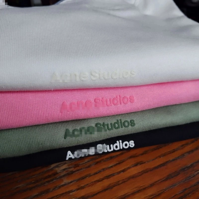 Acne Studios Embossed Logo Ribbed T-Shirt - White Pink Olive Black