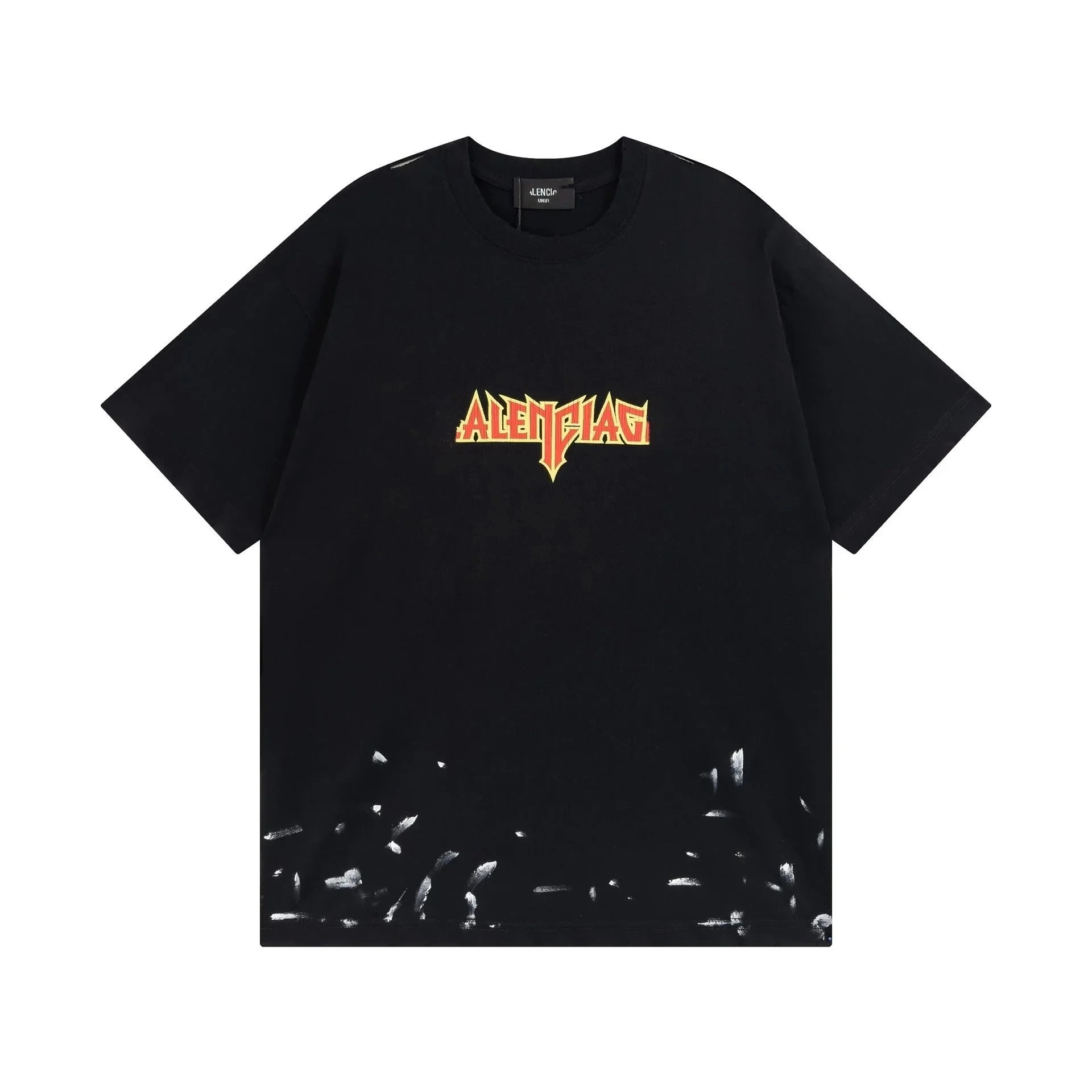 ALENCIAG Oversized Black T-Shirt with Distressed Hem and Logo Print