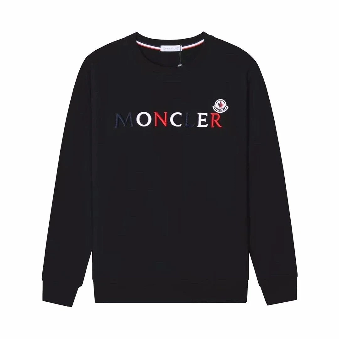 Moncler Black Crewneck Sweater with Embroidered Logo