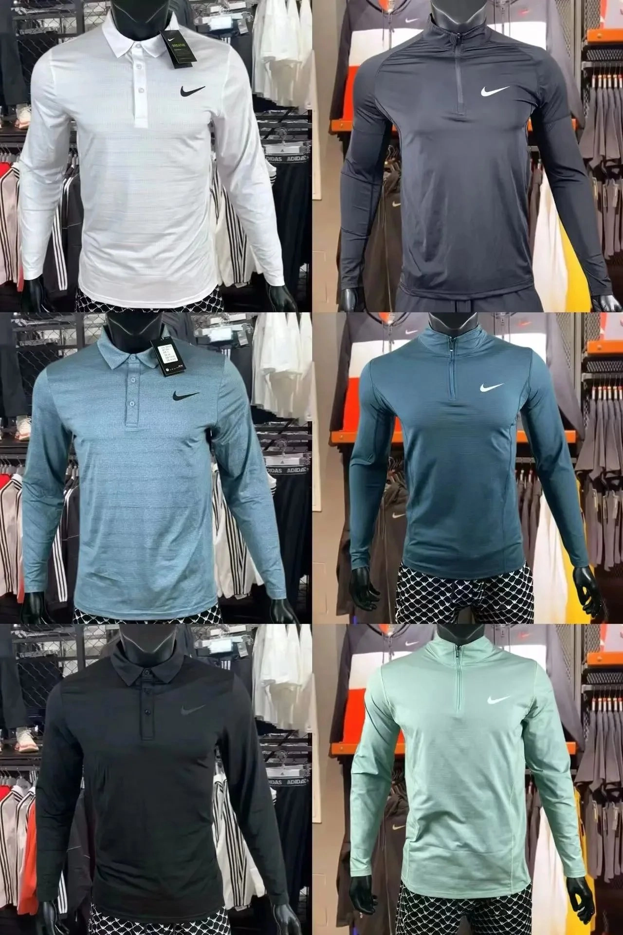 Nike Dri-FIT Long Sleeve Polo Shirt - White/Black/Blue