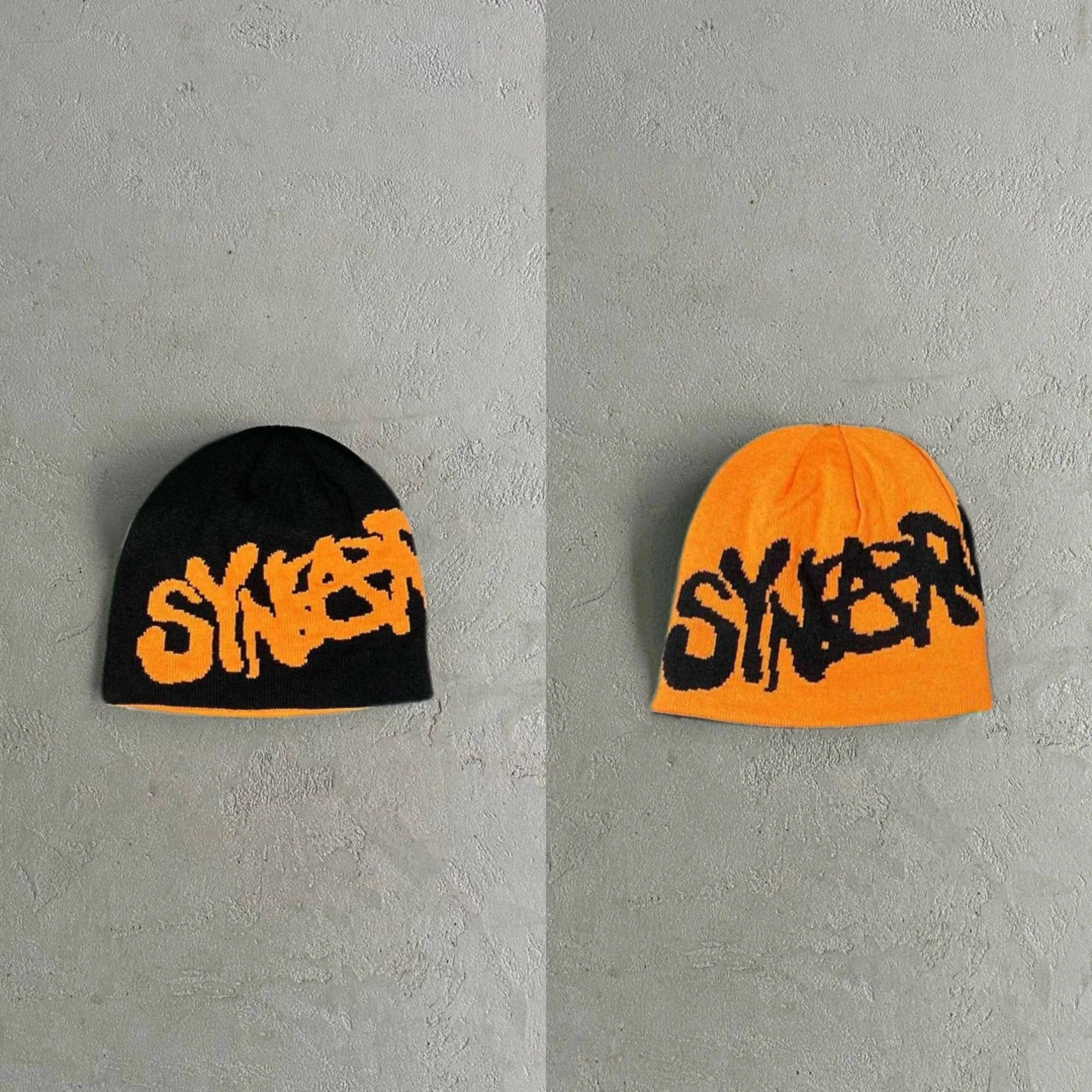 SYNERGY Reversible Knit Beanie - Black/Orange Graffiti Logo