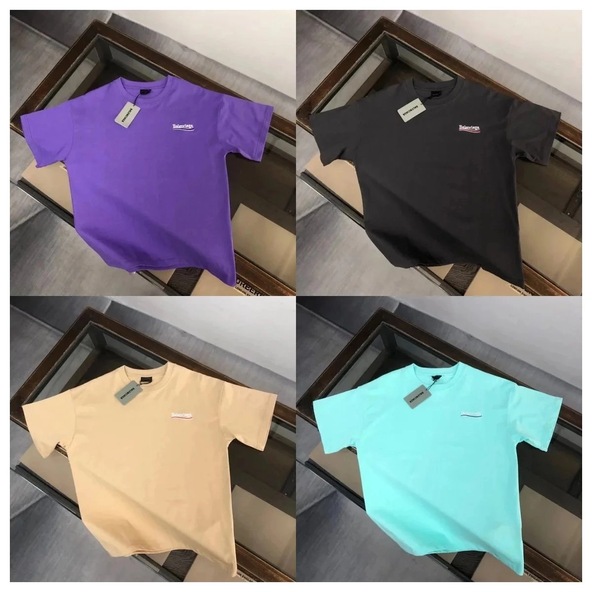 Balenciaga Logo Embroidered Cotton T-Shirt - Purple