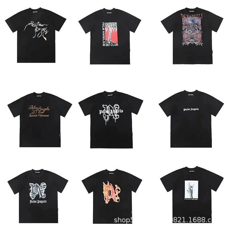 Palm Angels Black T-Shirt with Palm Tree Ski Club Graphic Print