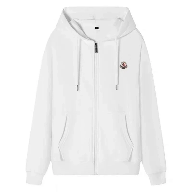 Moncler White Zip-Up Hoodie with Logo Patch