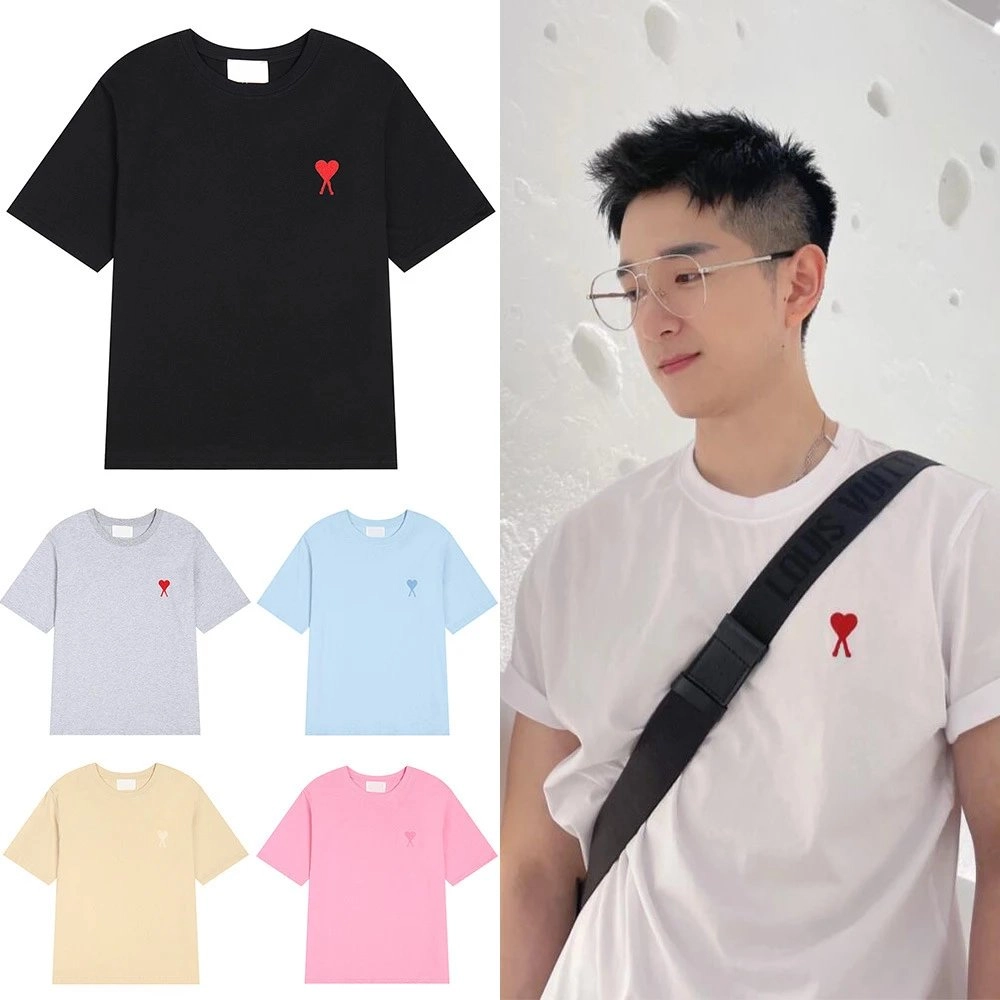 Ami Paris Heart Logo Cotton T-Shirt - Black