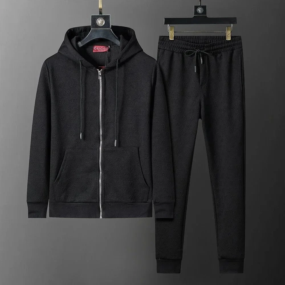 Gucci Monogram Black Zip-Up Hoodie and Jogger Set
