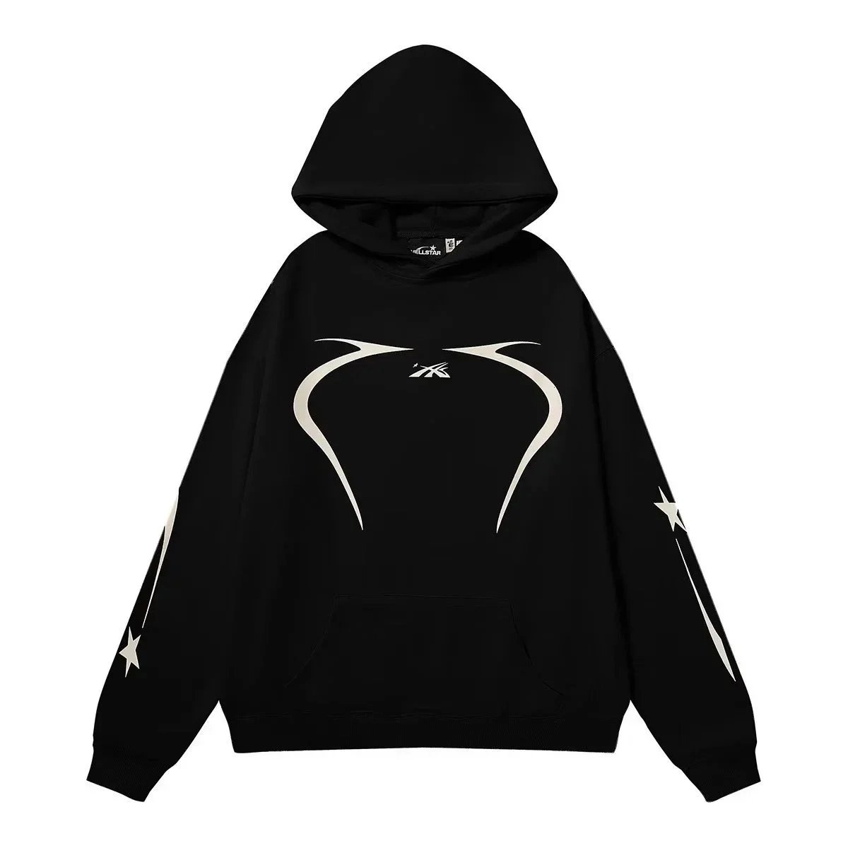 Hellstar Black Hoodie with White Star and Abstract Graphic Design