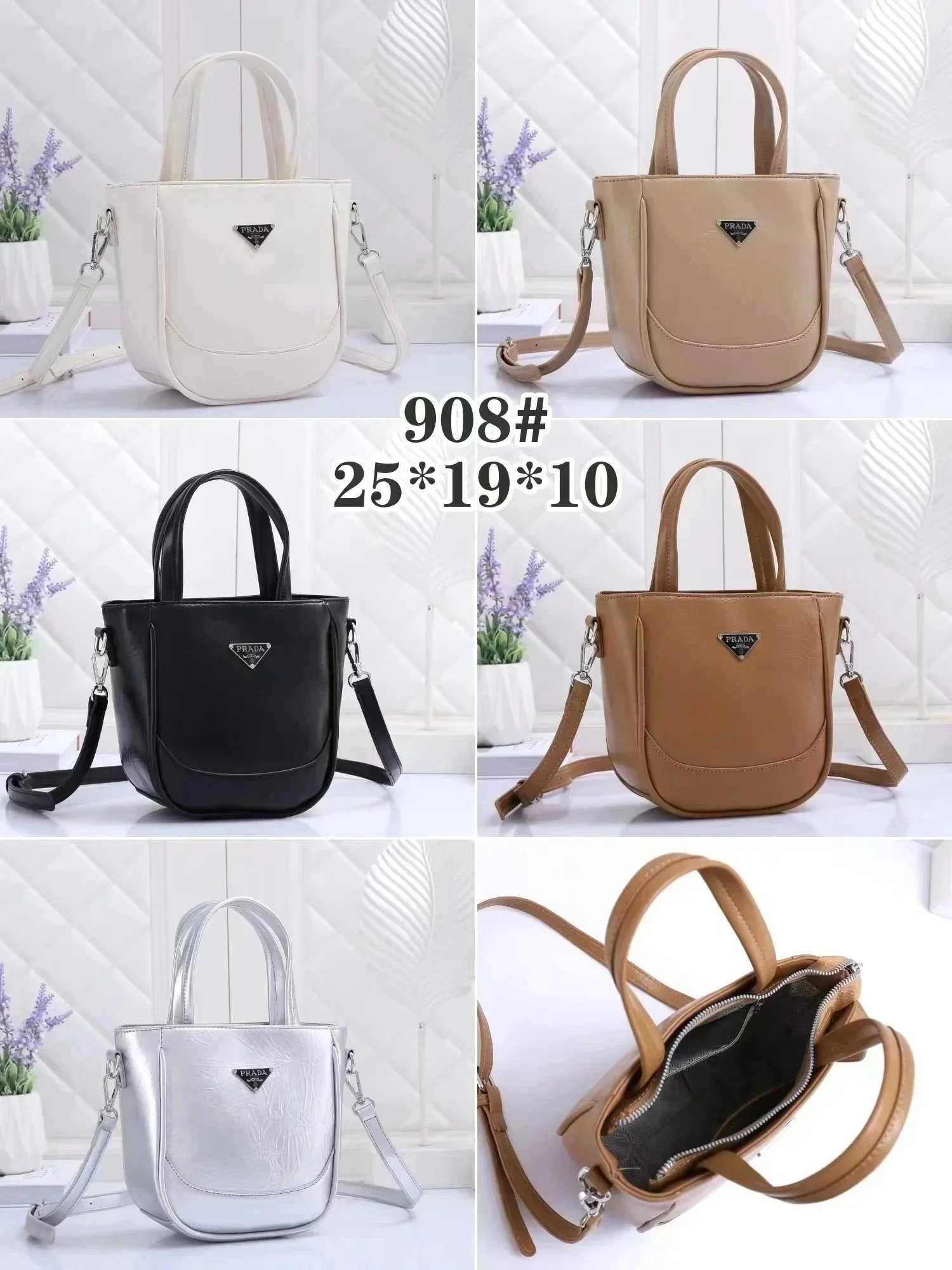 Prada 908# Mini Tote Bag with Triangle Logo and Detachable Strap