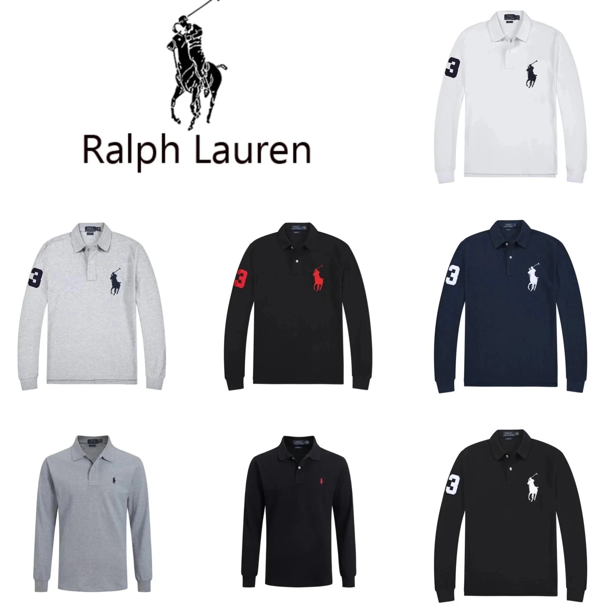 Ralph Lauren Big Pony Long Sleeve Polo Shirt White with Number 3