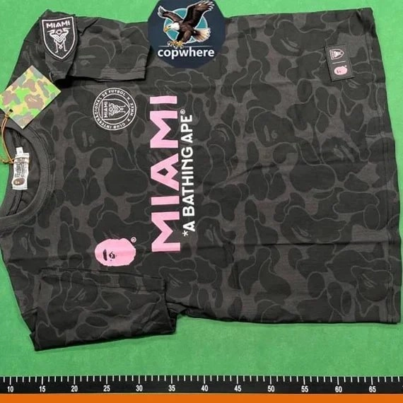 BAPE Miami x A BATHING APE Black Camo T-Shirt with Pink Logo
