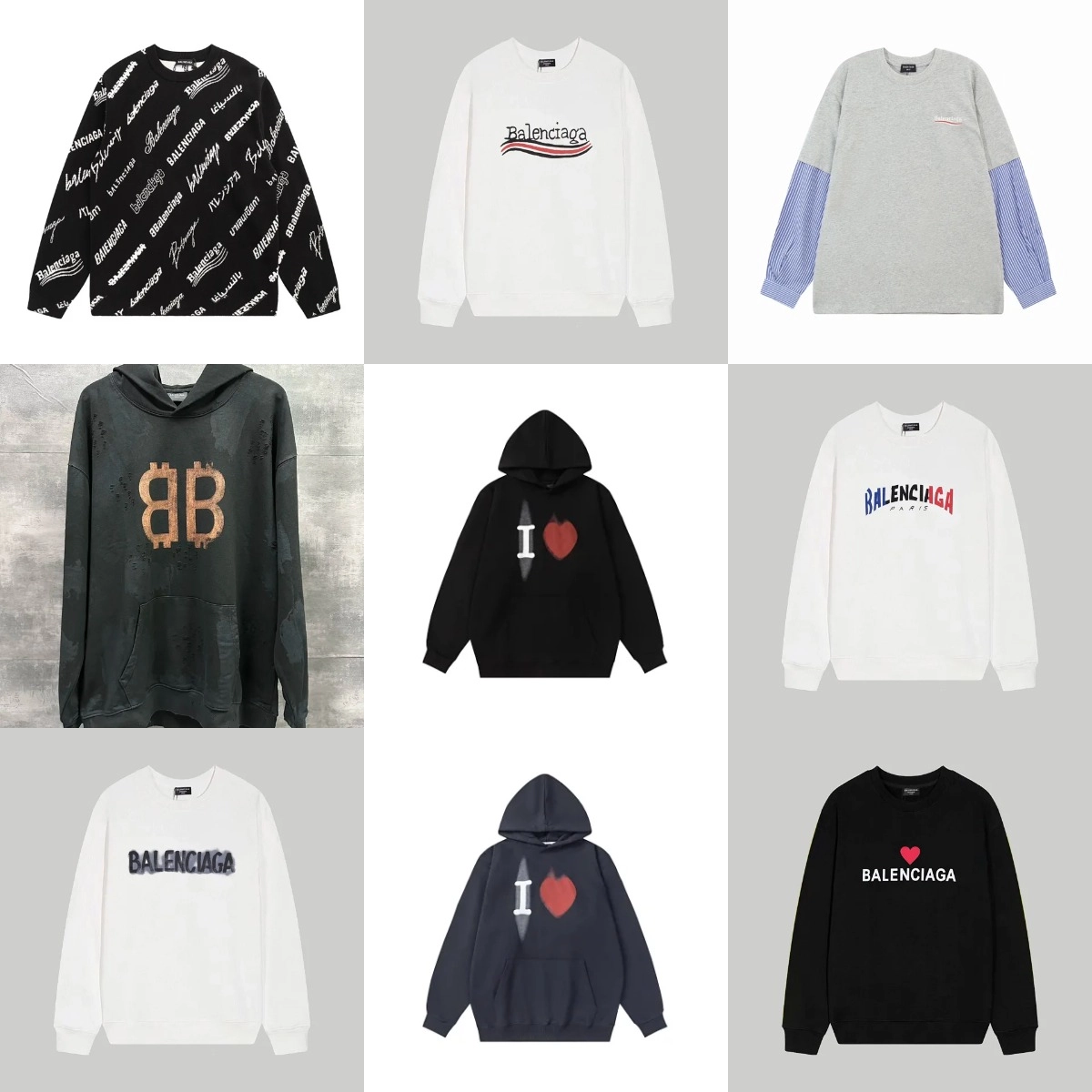Balenciaga All-Over Logo Print Black Sweatshirt