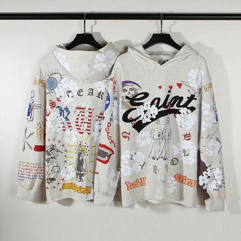 Saint Laurent Graphic Print Oversized Hoodie - Beige Floral Collage