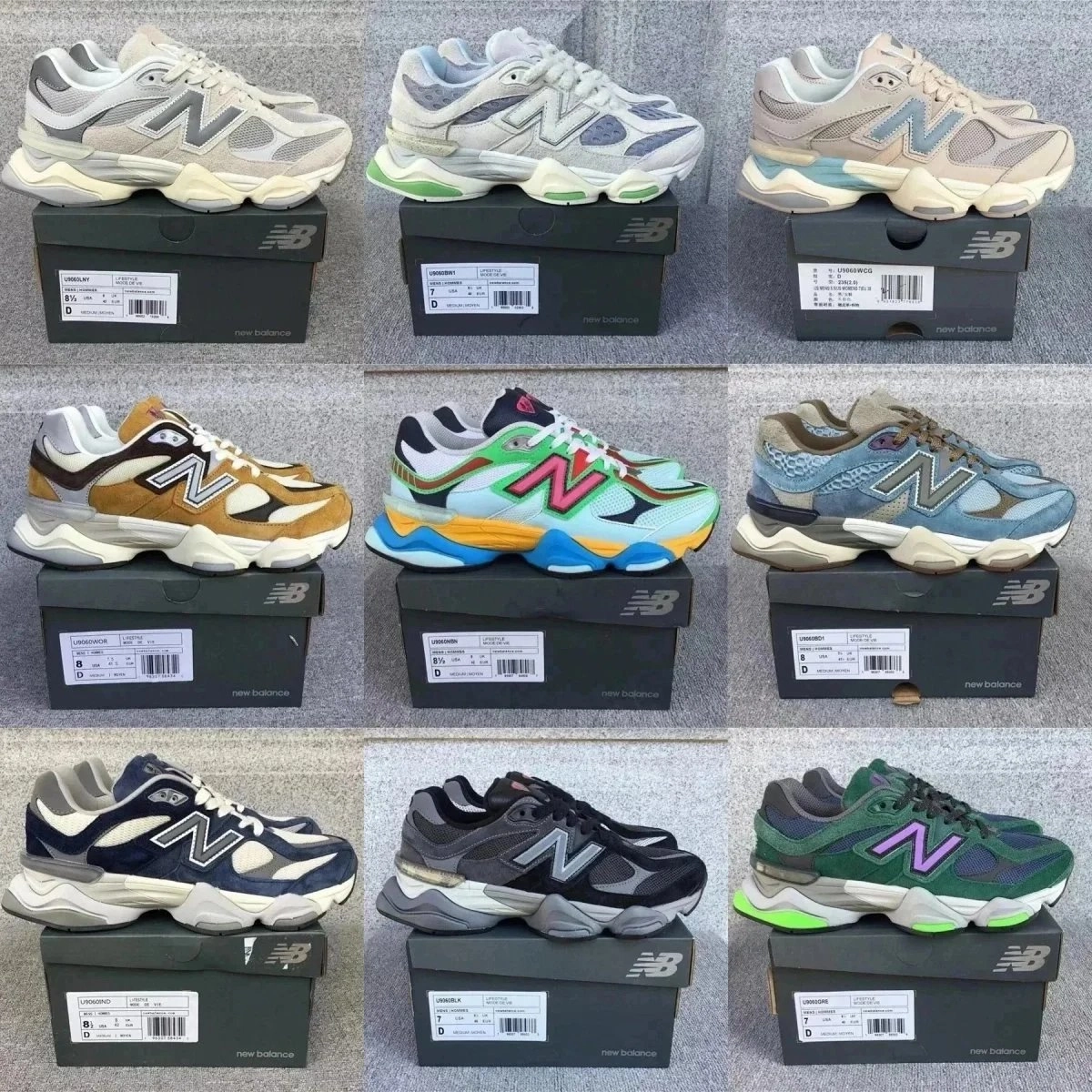 New Balance 9060 Beige Mesh Grey Chunky Sole Running Sneaker