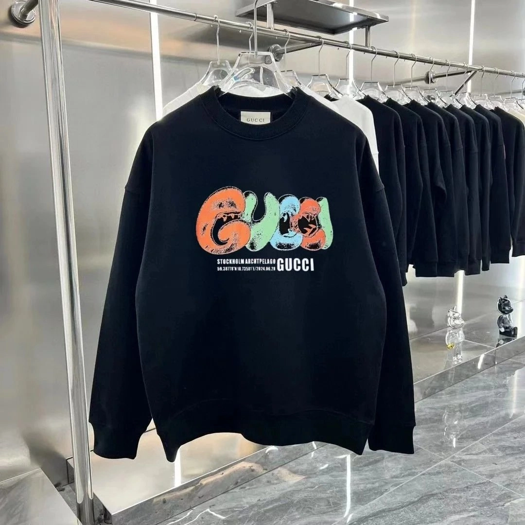 Gucci Black Sweatshirt with Multicolor Graphic Logo Print