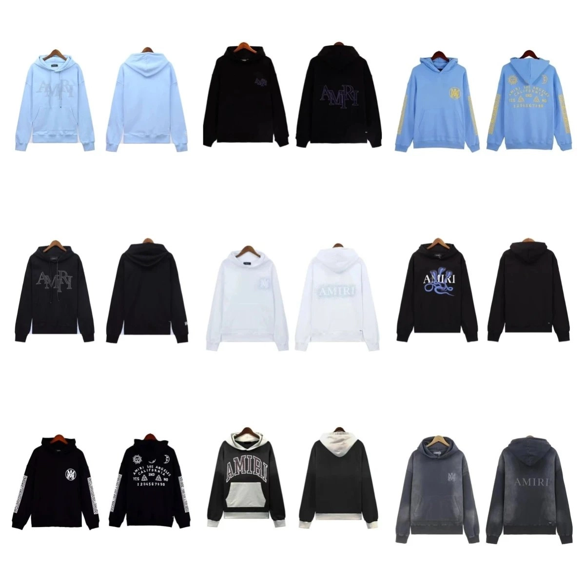 AMIRI Embroidered Logo Hoodie - Light Blue with Gold Sleeve Detail