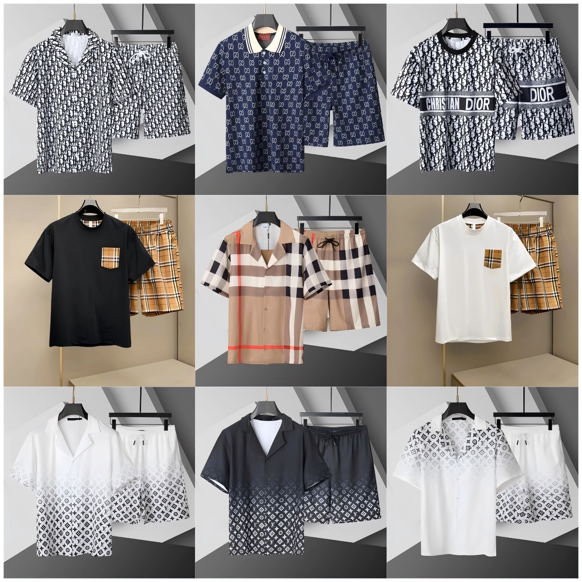 Dior Oblique Print Short Sleeve Shirt and Shorts Set Black White