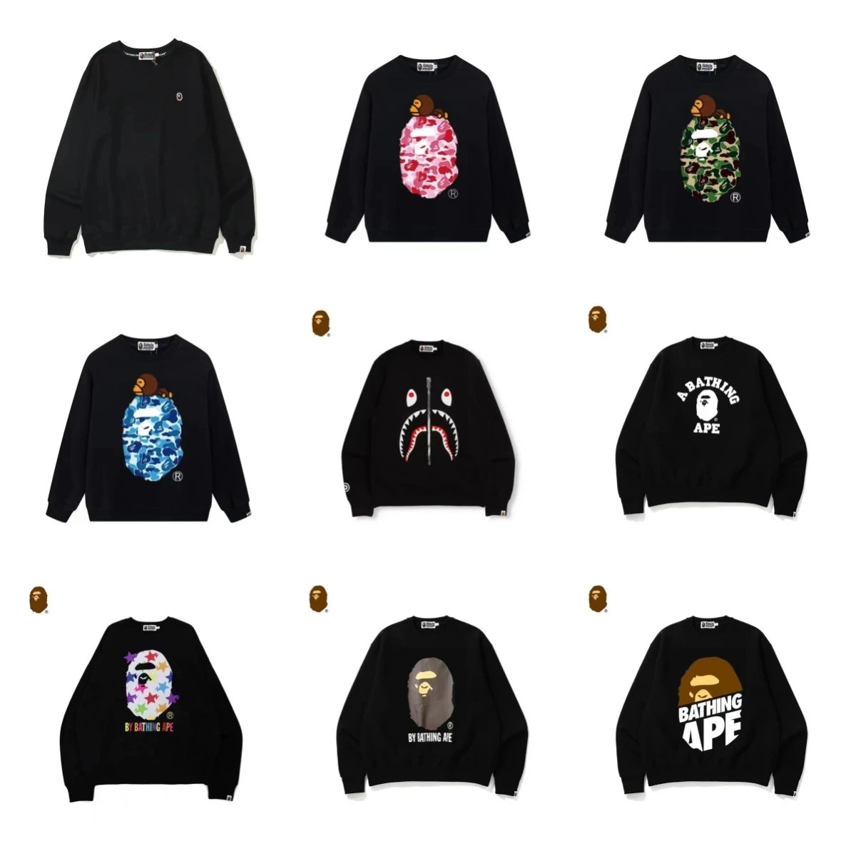 BAPE Shark Face Black Crewneck Sweatshirt Camo Pattern