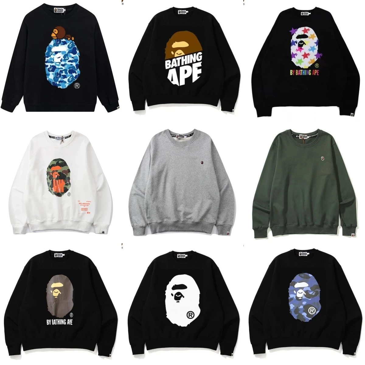 BAPE Classic Ape Head Crewneck Sweatshirt Blue Camo Print