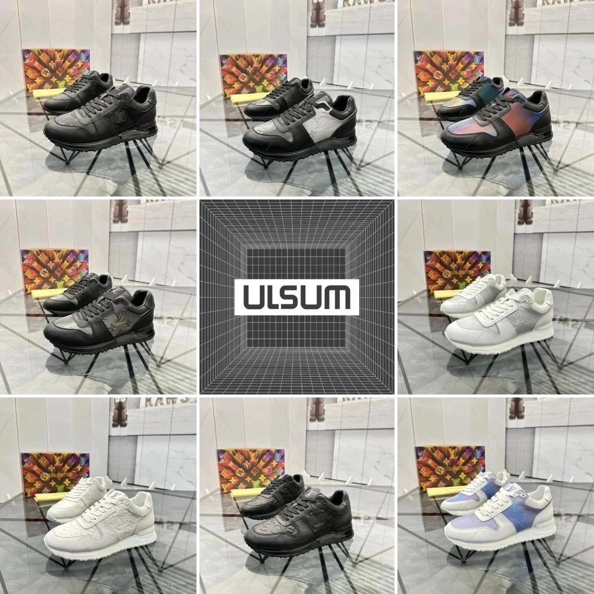 ULSUM Monogram Runner Sneakers - Black Silver Holographic
