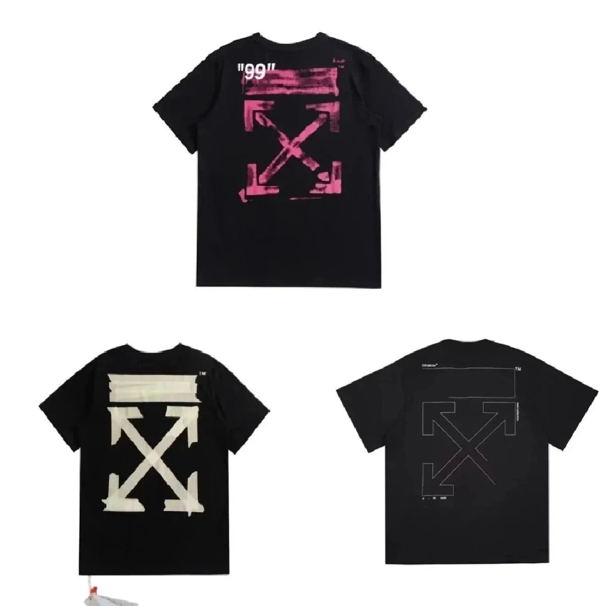 Off-White Diag Arrow T-Shirt Black Pink Tape Print