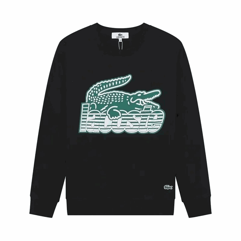 Lacoste Crocodile Logo Black Crewneck Sweatshirt Green Print