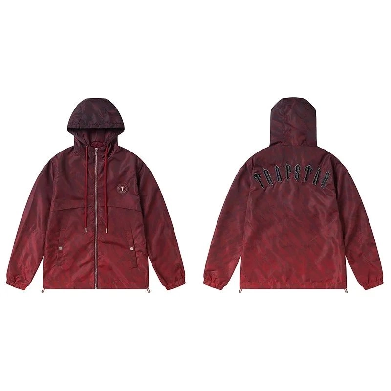 Trapstar Maroon Camo Hooded Windbreaker Jacket with Embroidered Logo