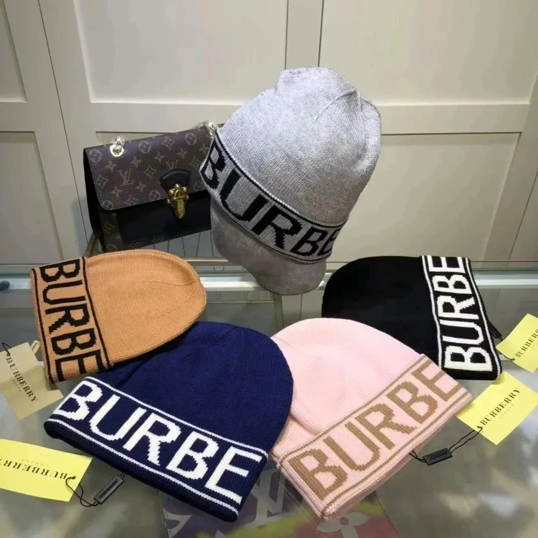 Burberry Logo Knit Beanie Hat in Gray Navy Pink Black Tan