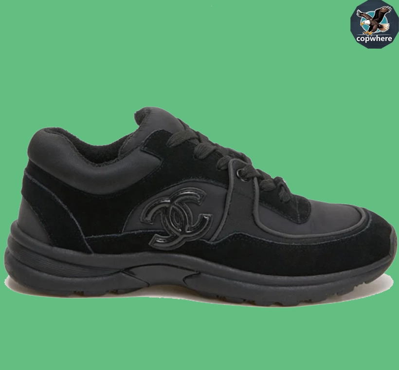 Chanel Black CC Logo Suede Sneaker with Rubber Sole