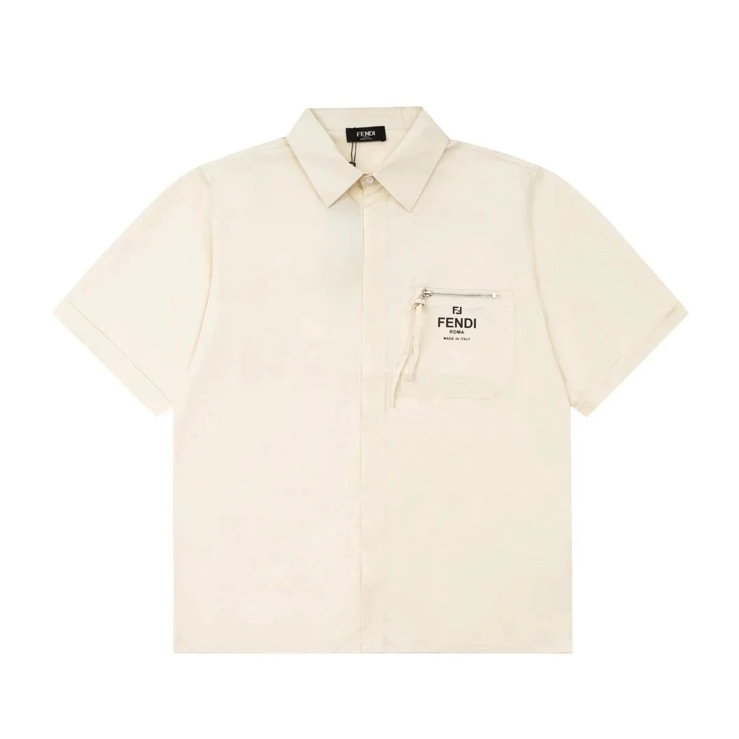 Fendi Cream Short-Sleeve Shirt with Zippered Pocket