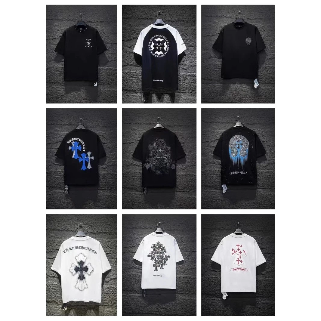Chrome Hearts Black Cross Embroidered T-Shirt with Silver Studs