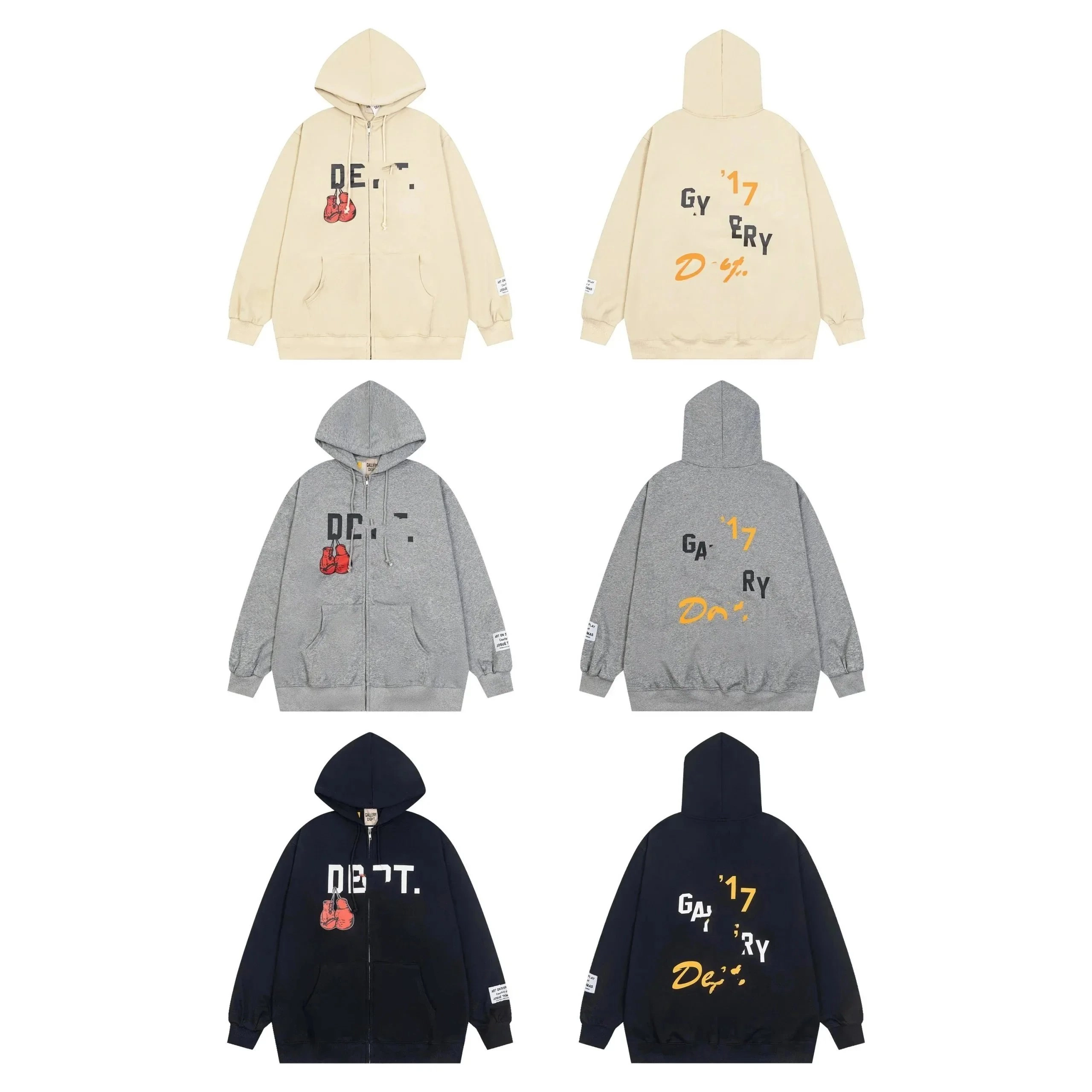 Gallery Dept Boxing Gloves Zip-Up Hoodie - Beige Gray Navy