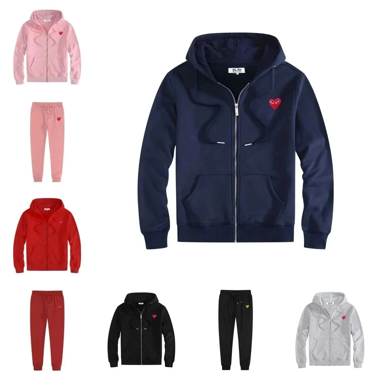 PLAY Comme des Gar&ccedil;ons Navy Blue Zip-Up Hoodie with Red Heart Logo