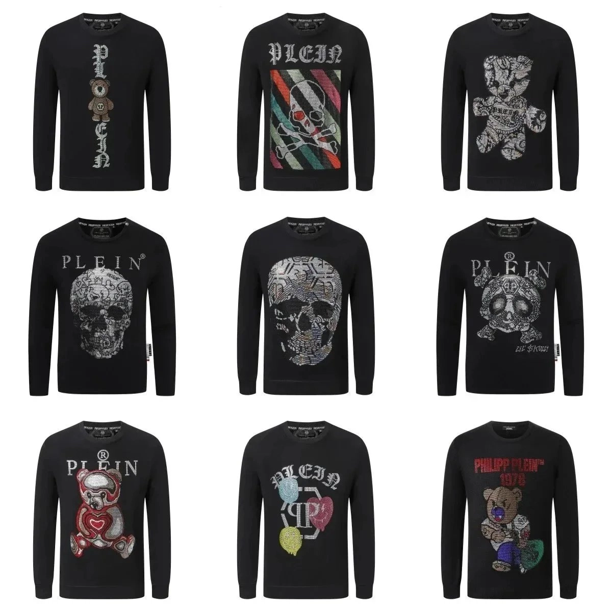 Philipp Plein Black Sweater with Crystal Skull Embellishment