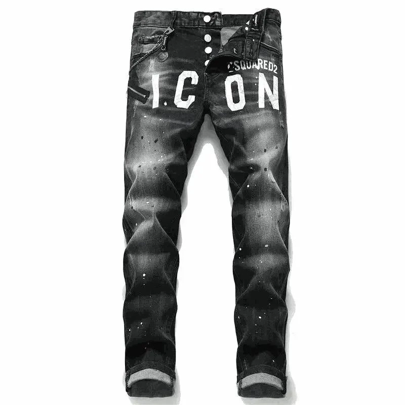 DSQUARED2 ICON Distressed Black Denim Jeans with Paint Splatter