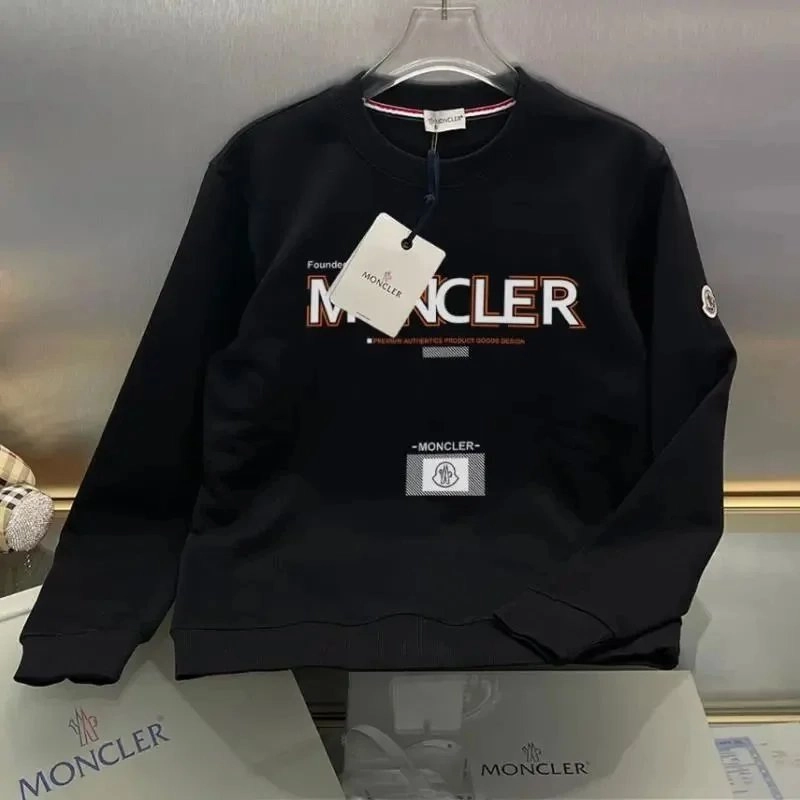 Moncler Black Logo Print Crewneck Sweatshirt with Patch Detail