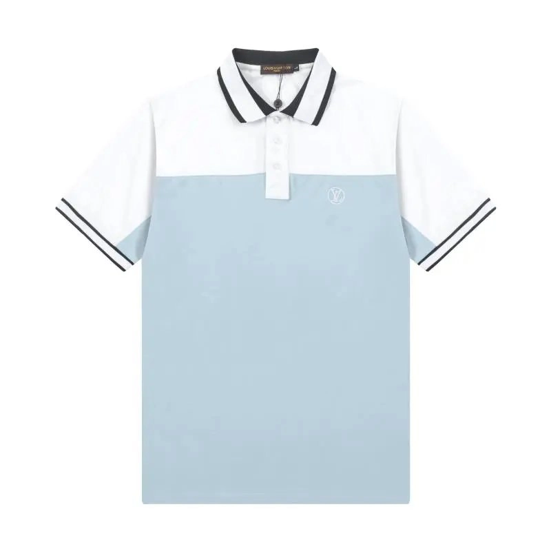 Louis Vuitton Color-Block Polo Shirt in White and Sky Blue