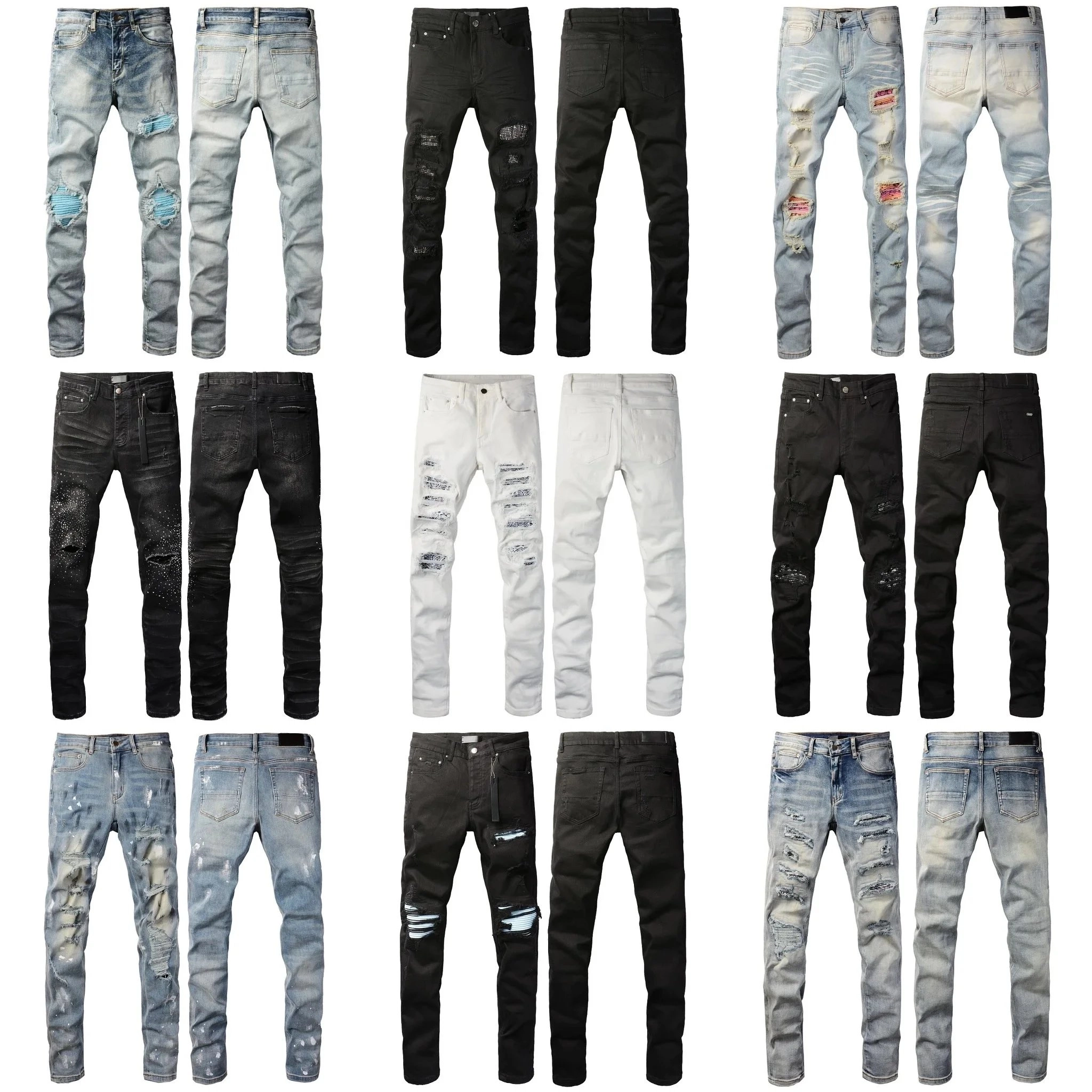 Amiri Distressed Ripped Skinny Jeans - Black with Crystal Embellishment