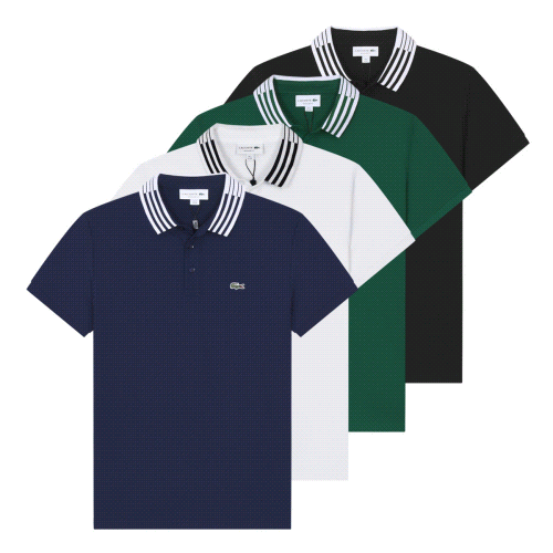 Lacoste Classic Polo Shirt Navy Blue Piqu&eacute; with Striped Collar