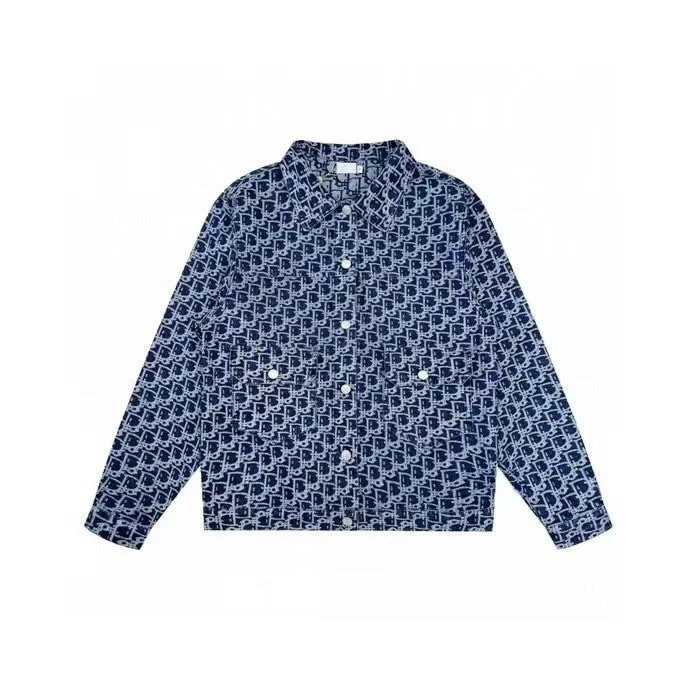 Dior Oblique Print Denim Shirt Jacket Navy Blue