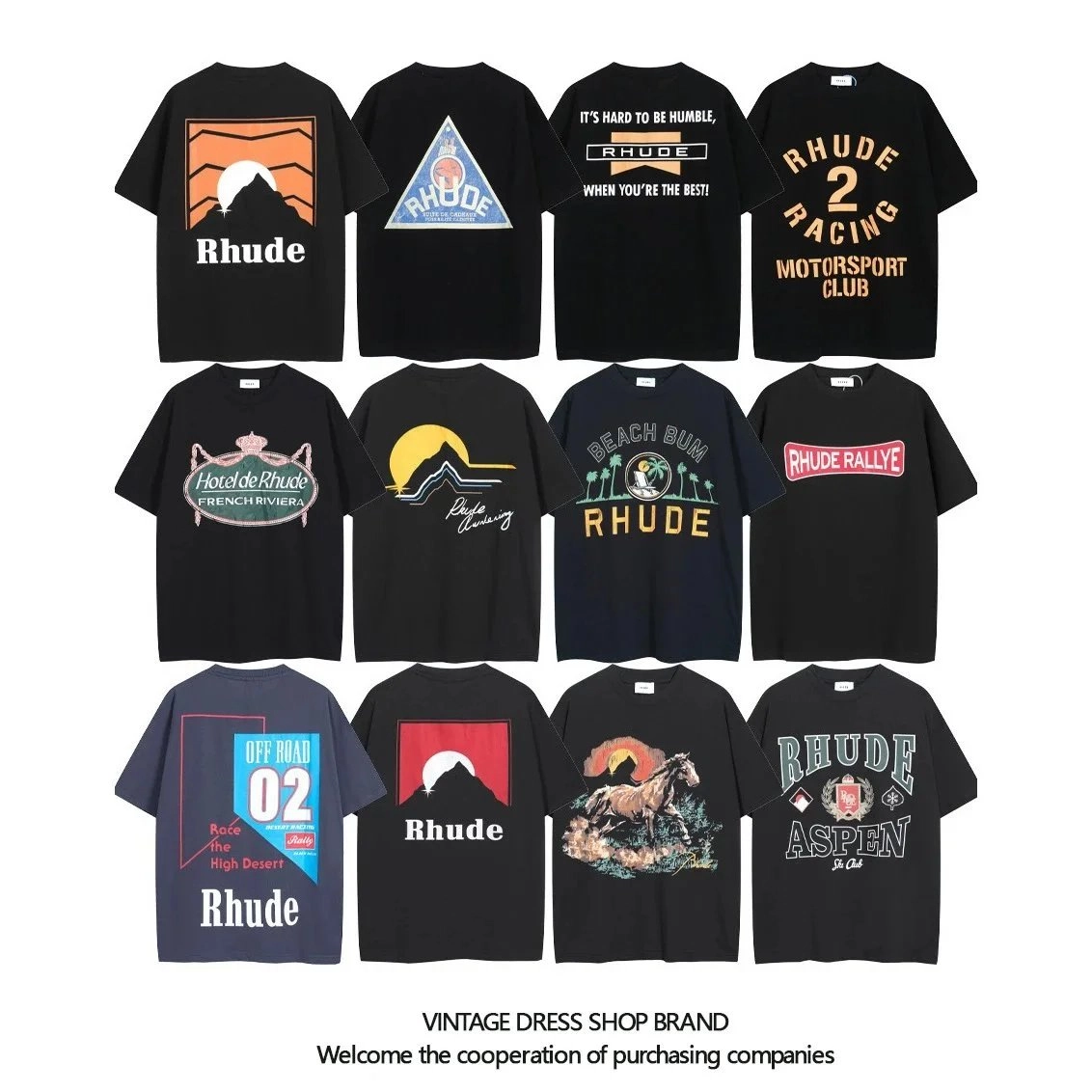 Rhude Vintage Racing Club Black T-Shirt with Gold Typography